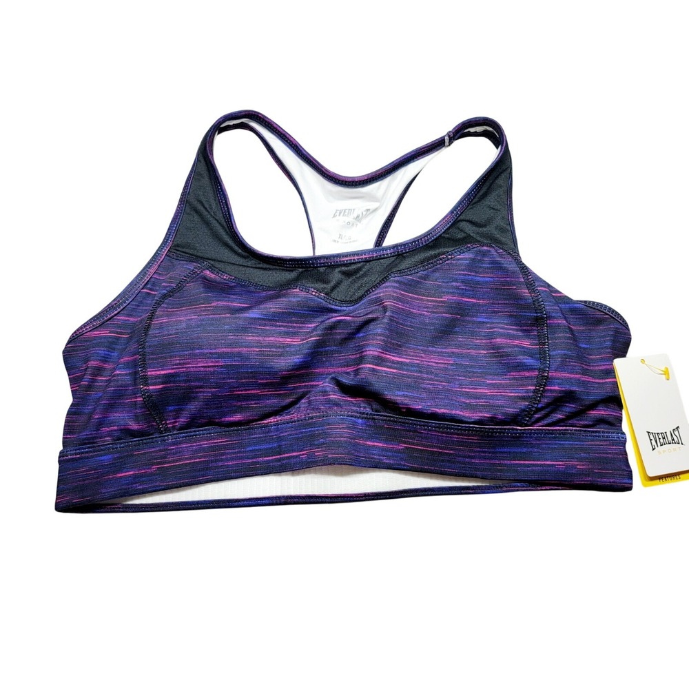 Everlast XL Racerback Strappy Sports Bra Purple Striped Moisture‎ Wick NWT